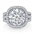 Triple Row Round Halo Diamond Engagement Ring