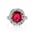 Cushion Cut Ruby and Diamond Halo Ring