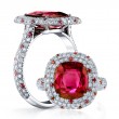Cushion Cut Ruby and Diamond Halo Ring