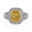 Cushion Cut Yellow diamond Halo Ring