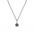 Mikimoto 18K White Gold Black South Sea Diamond 0.10Ct Pearl Pendant