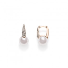 Mikimoto 18K Pink Gold Akoya White Diamond 0.26Ct Pearl Earrings