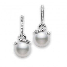 Mikimoto 18K White Gold White South Sea Diamond 0.45Ct Pearl Earrings