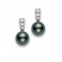 Mikimoto 18K White Gold Black South Sea Diamond 0.48Ct Pearl Earrings
