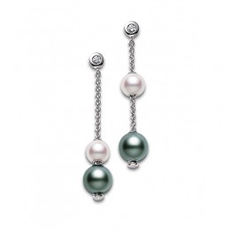 Mikimoto 18K White Gold Multi Pearls Diamond 0.14Ct Pearl Earrings