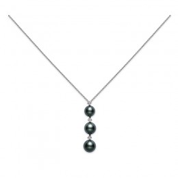 Mikimoto 18K White Gold Black South Sea Diamond 0.13Ct Pearl Pendant