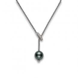 Mikimoto 18K White Gold Black South Sea Diamond 0.2Ct Pearl Pendant
