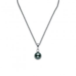Mikimoto 18K White Gold Black South Sea Diamond 0.10Ct Pearl Pendant