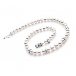 Mikimoto 18K White Gold Akoya Diamond 0.84Ct Pearl Necklace