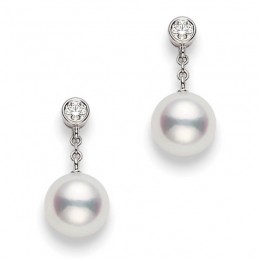 Mikimoto 18K White Gold Akoya Diamond 0.16Ct Pearl Earrings