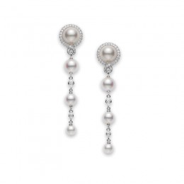 Mikimoto 18K White Gold Akoya Diamond 0.29Ct Pearl Earrings