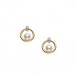 Mikimoto Akoya Cultured Pearl and Diamond Circle Earrings 0.02ct Pearl Earrings
