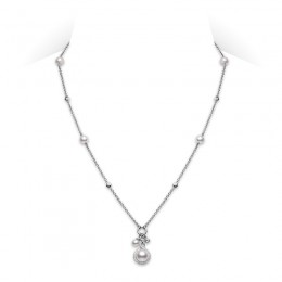 Mikimoto 18K White Gold Akoya White Diamond 0.27Ct Pearl Pendant
