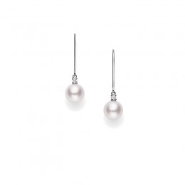 Mikimoto 18K White Gold Akoya Diamond 0.06Ct Pearl Earrings