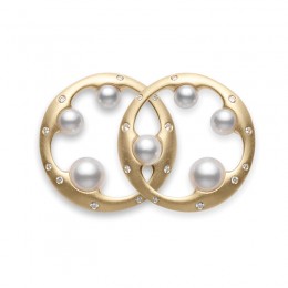 Mikimoto 18K Yellow Gold Akoya Diamond 0.12Ct Pearl Earrings