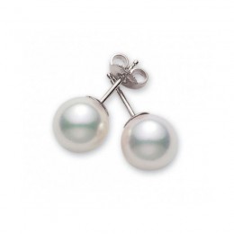 Mikimoto 18K White Gold Akoya  Pearl Stud Earrings