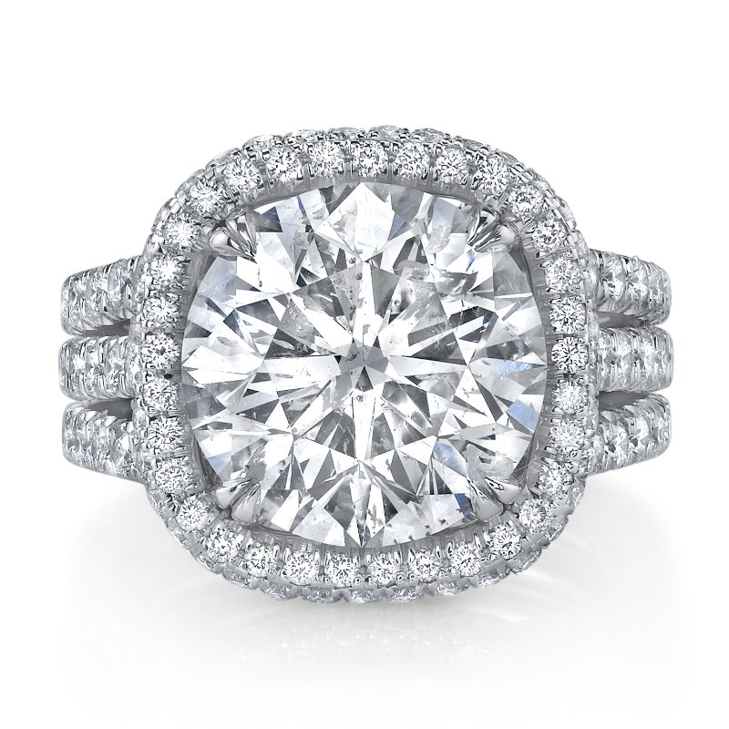 Triple Row Round Halo Diamond Engagement Ring