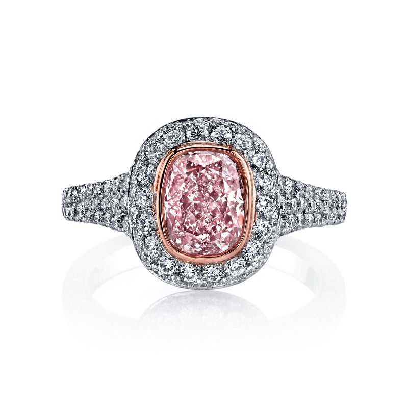 Two-Tone Cushion Cut Double Halo Pink Diamond Engagement Ring – R&R Jewelers