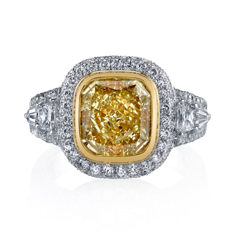 Cushion Cut Yellow diamond Halo Ring