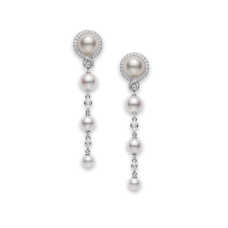Mikimoto 18K White Gold Akoya Diamond 0.29Ct Pearl Earrings