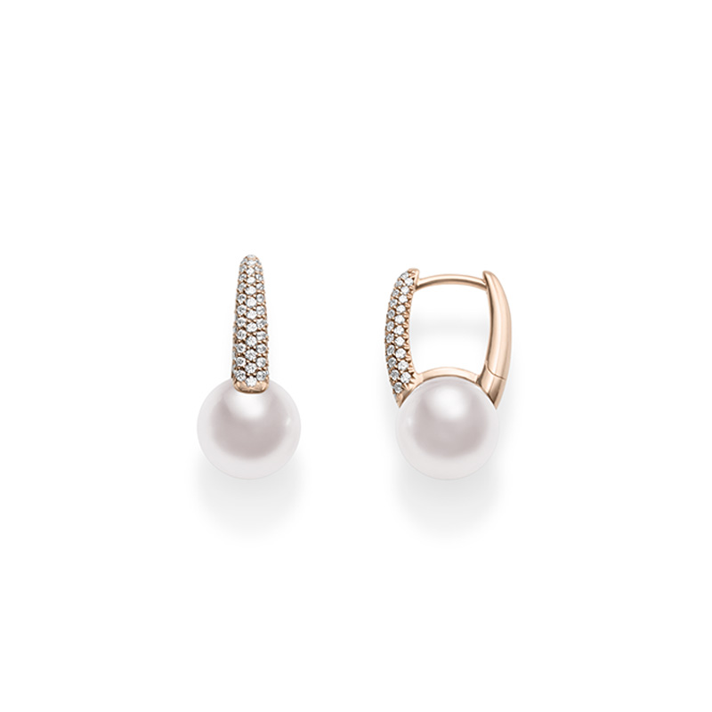 Mikimoto 18K Pink Gold Akoya White Diamond 0.26Ct Pearl Earrings