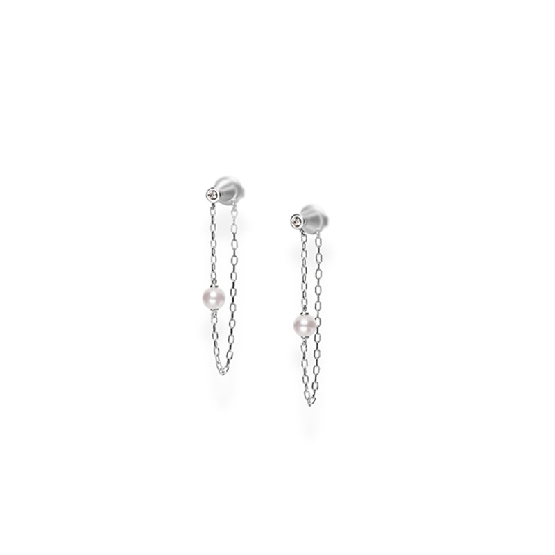 Mikimoto 18K White Gold Akoya Diamond 0.02Ct Pearl Earrings