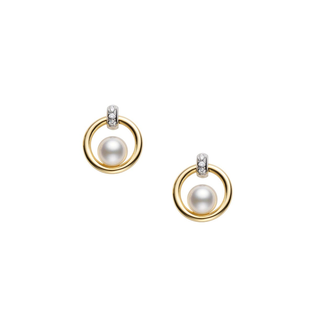 Mikimoto Akoya Cultured Pearl and Diamond Circle Earrings 0.02ct Pearl Earrings