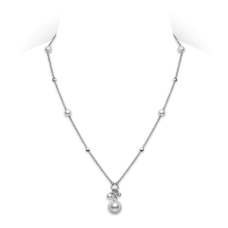 Mikimoto 18K White Gold Akoya White Diamond 0.27Ct Pearl Pendant