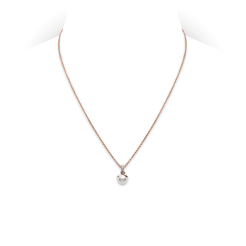 Mikimoto 18K Pink Gold Akoya White Diamond 0.05Ct Pearl Pendant