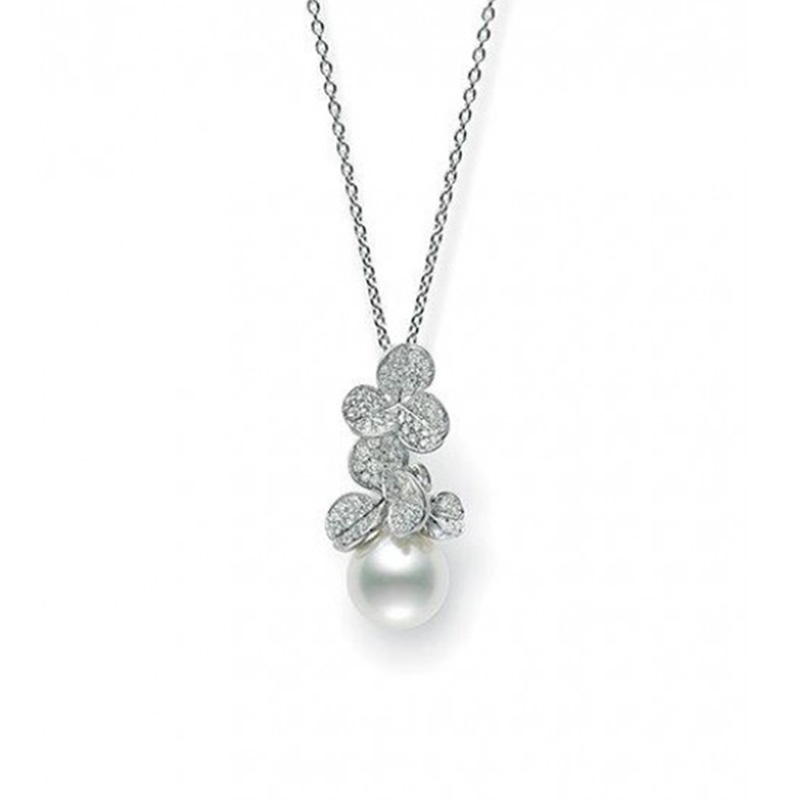 Mikimoto 18K White Gold White South Sea Diamond 0.93Ct Pearl Pendant