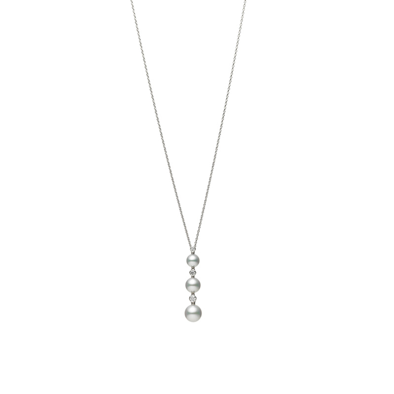 Mikimoto 18K White Gold Akoya Diamond 0.18Ct Pearl Pendant