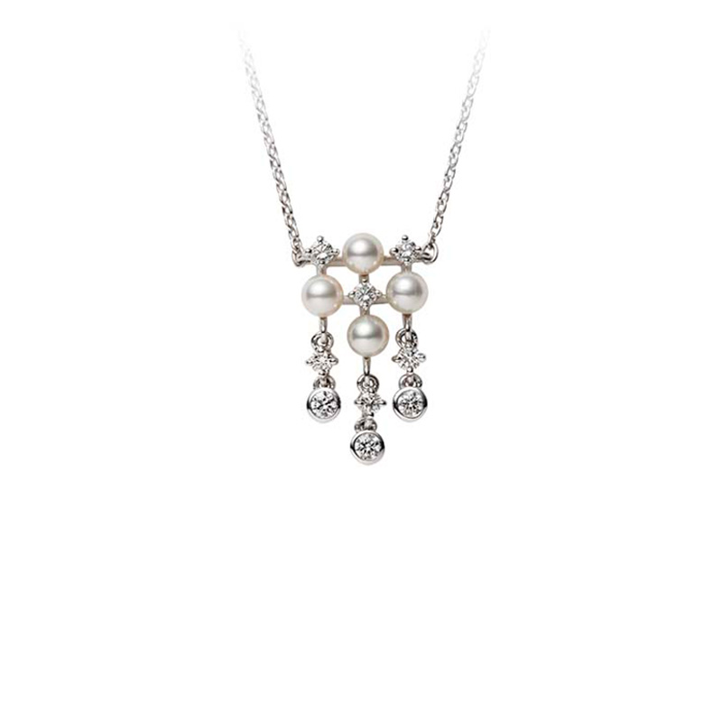 Mikimoto 18K White Gold Akoya Diamond 0.2Ct Pearl Pendant