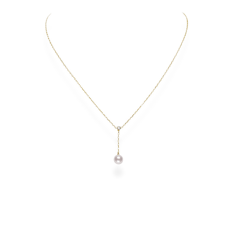 Mikimoto 18K Yellow Gold Akoya Diamond 0.08Ct Pearl Pendant