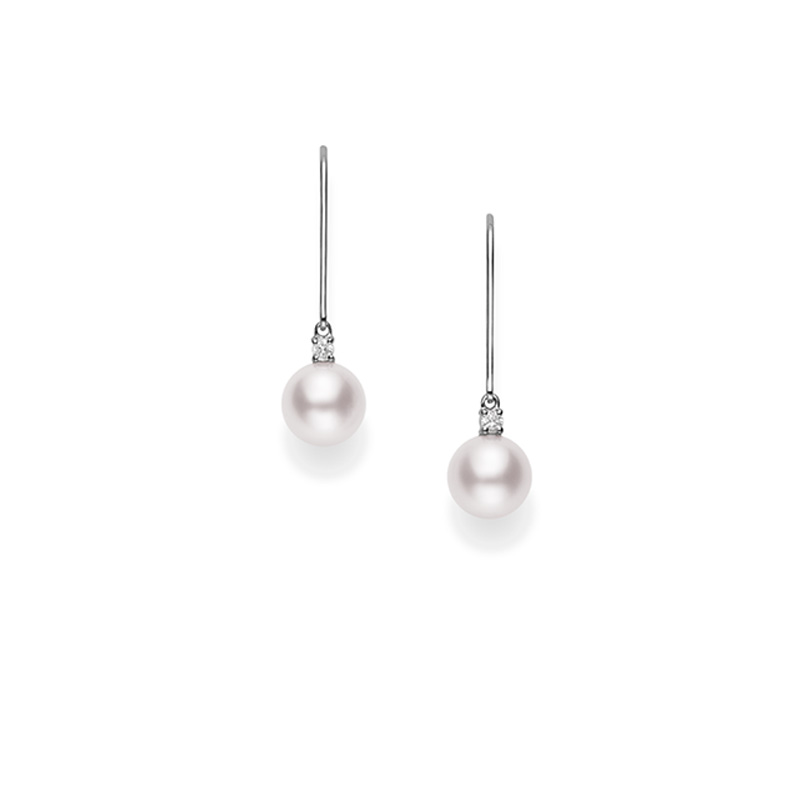 Mikimoto 18K White Gold Akoya Diamond 0.06Ct Pearl Earrings