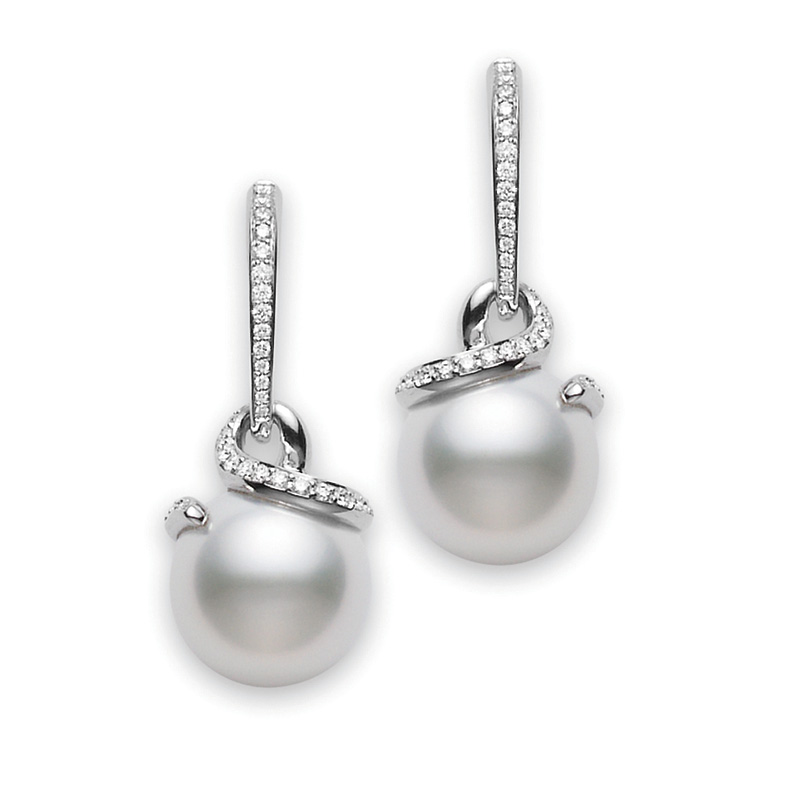 Mikimoto 18K White Gold White South Sea Diamond 0.45Ct Pearl Earrings