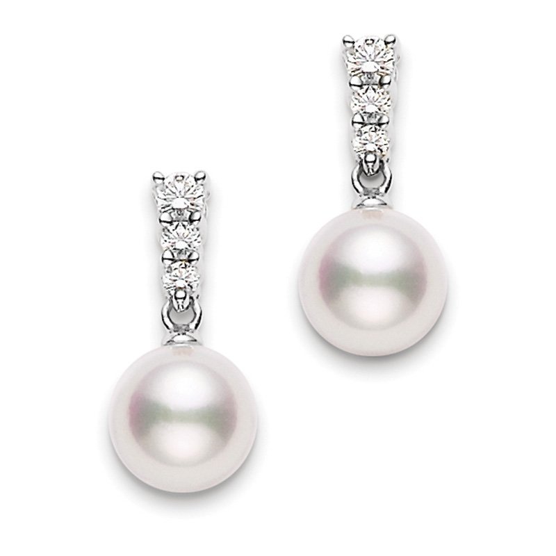 Mikimoto 18K White Gold Akoya Diamond 0.29Ct Pearl Earrings