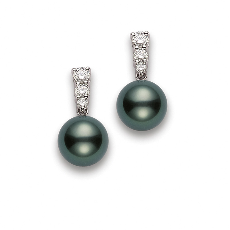 Mikimoto 18K White Gold Black South Sea Diamond 0.48Ct Pearl Earrings