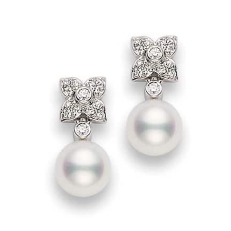 Mikimoto 18K White Gold Akoya Diamond 0.14Ct Pearl Earrings ...