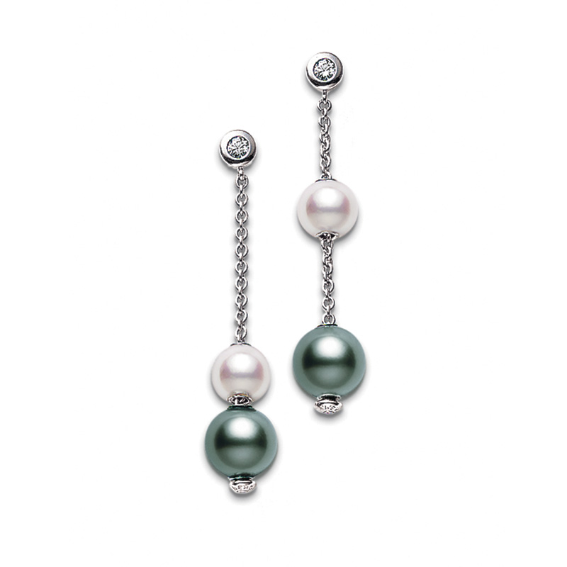 Mikimoto 18K White Gold Multi Pearls Diamond 0.14Ct Pearl Earrings