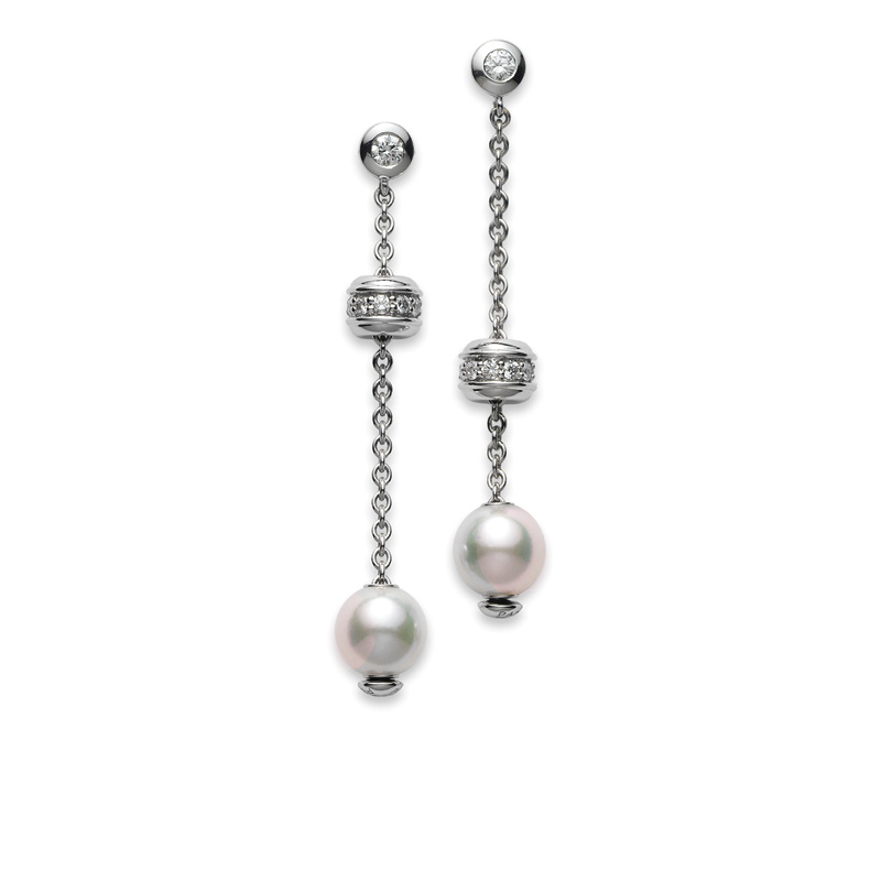 Mikimoto 18K White Gold Akoya Diamond 0.44Ct Pearl Earrings