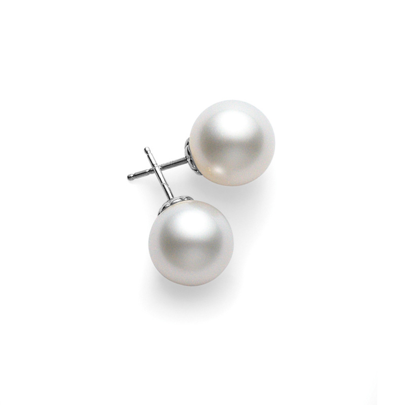 Mikimoto 18K White Gold White South Sea  Pearl Stud Earrings