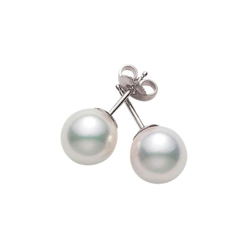 Mikimoto 18K White Gold Akoya  Pearl Stud Earrings