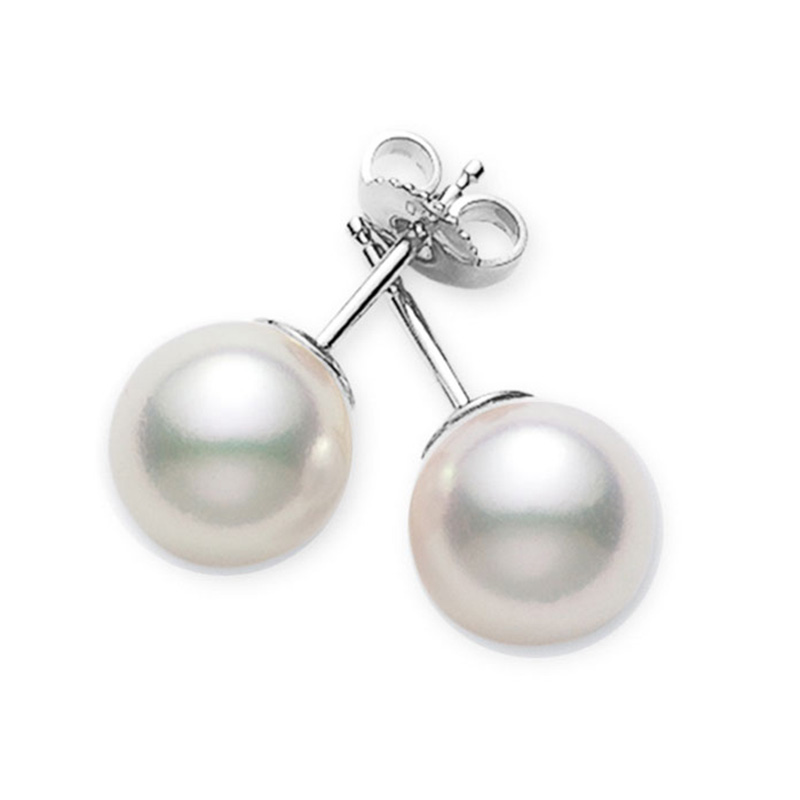 Mikimoto 18K White Gold Akoya  Pearl Stud Earrings