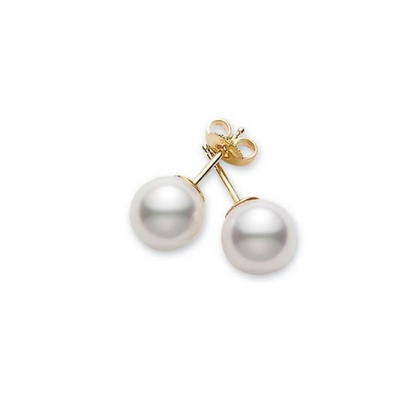 Mikimoto 18K Yellow Gold Akoya  Pearl Stud Earrings