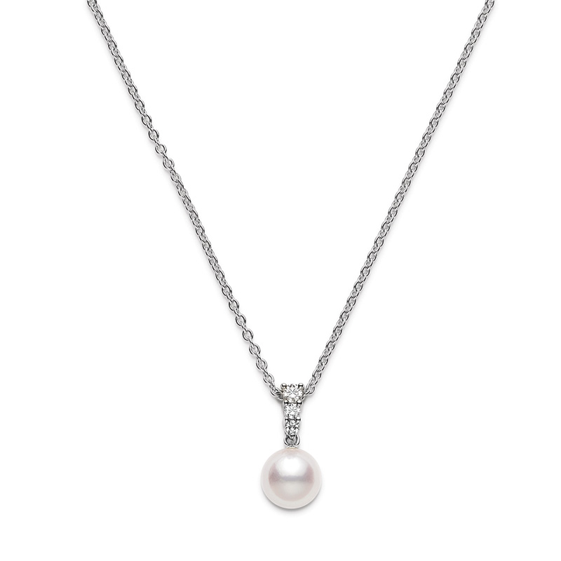 Mikimoto 18K White Gold Akoya Diamond 0.12Ct Pearl Pendant