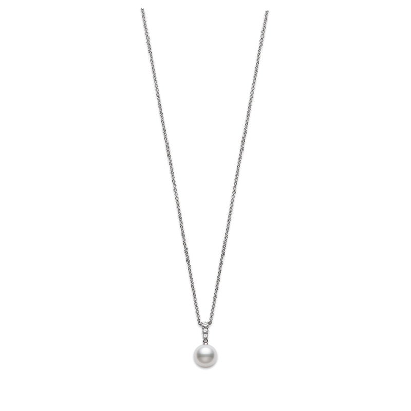 Mikimoto 18K White Gold White South Sea Diamond 0.24Ct Pearl Pendant