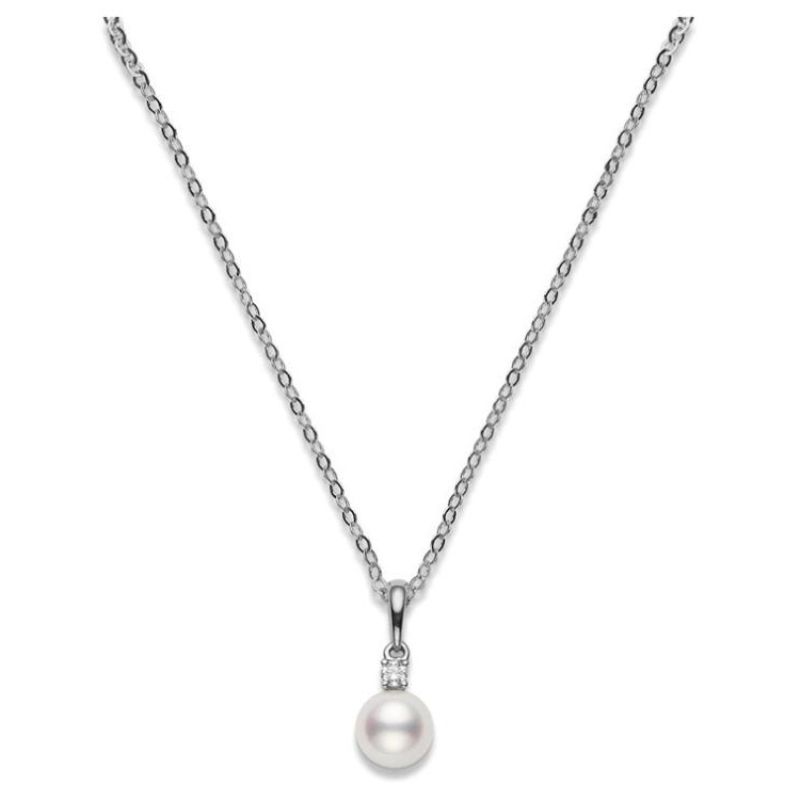 Mikimoto 18K White Gold White South Sea Diamond 0.10Ct Pearl Pendant