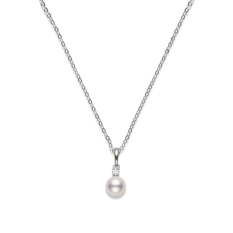 Mikimoto 18K White Gold Akoya Diamond 0.05Ct Pearl Pendant