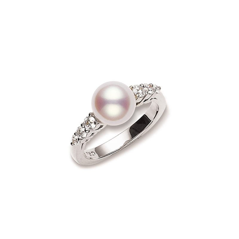 Mikimoto 18K White Gold Akoya Diamond 0.31Ct Pearl Ring