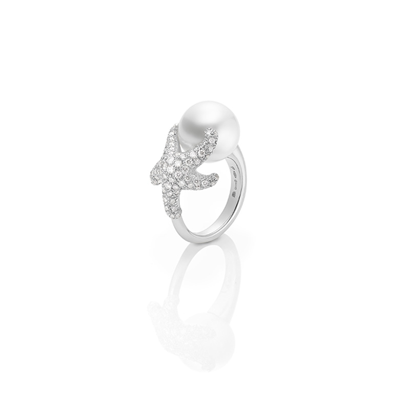 Mikimoto 18K White Gold White South Sea White Diamond 0.99Ct Pearl Ring